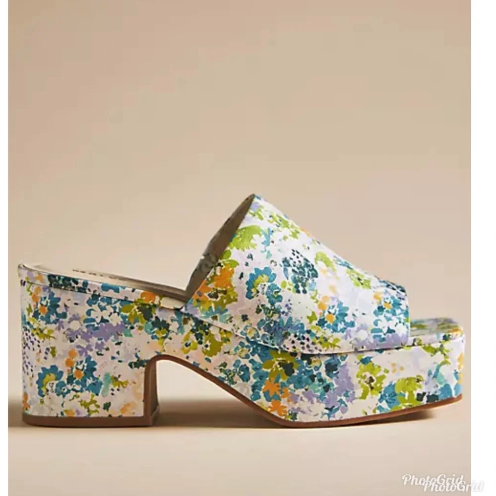 Anthropologie Maeve Platform heels floral blocked heel size 37